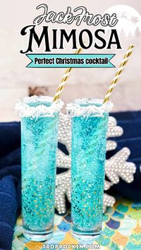 These Jack Frost Mimosas are perfect for an easy Christmas drink, holiday brunch or a winter wonderland theme. Grab some champagne and make a batch to celebrate the season.