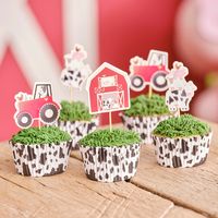 Add these farm themed cupcake toppers to your treat table for the perfect finishing touch. With adorable farm designs, your party guests won't be able to resist these cake decorations. Match these cupcake toppers with party tableware from our new Farm Friends party collection - perfect for kids who adore all things farm related! It features bright, colourful designs with adorable farmyard animals and impressive statement décor. These cake decorations contain 12 x tractor, barn and animal themed