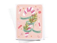 Send heartfelt holiday wishes with our Joyful & Sweet Holiday Wishes Candy Cane Greeting Card, featuring whimsical candy canes and a joyful message that spreads sweetness and warmth. This holiday card is a delightful way to wish joy and happiness for the season. Size: A2 (4.25” x 5.5”) folded greeting card.Blank Inside Material: Printed on smooth white card stock paper that is thick and durable providing a premium feel to the card. Each card includes a matching white square flap envelope. Print Quality: Features vibrantly printed colors that pop, ensuring the design is eye-catching and clear. Packaging: The card and envelope are packaged in an open-top clear sleeve to protect from damage and dirt. Origin: Proudly printed in the USA and hand-assembled in our studio ensuring high-quality pro