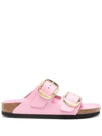 Find BIRKENSTOCK Arizona Big Buckle Sandals on Editorialist. bubblegum pink calf leather smooth grain debossed logo to the side open toe double buckle fastening moulded footbed branded footbed logo-engraved gold-tone hardware slip-on style cork sole