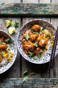 Weeknight 30 Minute Coconut Curry Chicken Meatballs.