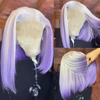 Ombre Grey to Purple Short Human Hair Wig Blunt Cut Bob Wigs – SULMY