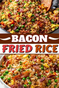 This savory bacon fried rice is packed with flavors and textures. I'm talking crispy, smoky bacon, tender vegetables, fluffy eggs, and an umami-rich sauce.