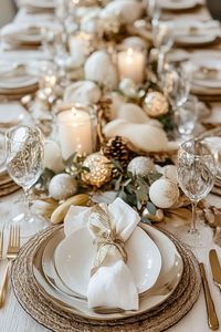 Add sophistication to your holiday table with gold and white Thanksgiving settings for a chic and elegant look. #GoldAndWhiteDecor #ElegantThanksgiving