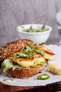 Spicy green goddess sandwich with grilled halloumi