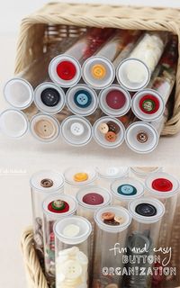 DIY Craft Room Ideas and Craft Room Organization Projects - Craft Button Plastic Tube Organizer - Cool Ideas for Do It Yourself Craft Storage - fabric, paper, pens, creative tools, crafts supplies and sewing notions 