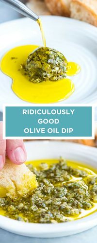 This easy and group-friendly olive oil dip comes together quickly and it never fails. I mean, who doesn't want to dip bread into an herby, garlicky, parmesan cheese infused olive oil? #appetizer