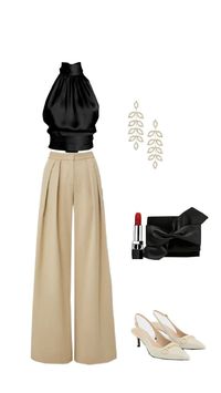 A simple and elegant outfit inspiration for an evening. With small heels comfort is guaranteed! The satin side of the top immediately brings elegance. Dare to wear this trendy top!