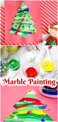 Marble Painting Christmas Tree Craft- easy kids craft. Christmas kids art project. Toddler preschoolers can do it. Simple xmas craft. Marble rolling painting idea. kids activity in winter time holidays