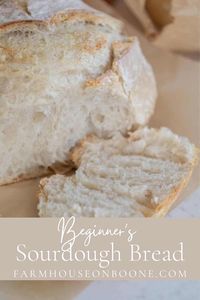 Learn how to make the easiest homemade sourdough bread recipe perfect for beginners. All you need is a few ingredients, some time, and patience. You'll never want to go back to store-bought bread again. #farmhouseonboone #sourdoughbread #beginnerssourdoughbread