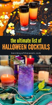 We've got a Halloween cocktail recipes for every occasion! From easy cocktails that are easy to make for a crowd at a big party to sippers for movie nights, there's something for everyone. There's Halloween cocktails with vodka, gin, pumpkimn beer, rum, and colourful layered shots #halloweencocktails #halloweencocktailrecipes #halloweenpartyideas #halloweenvodkacocktails #halloweencocktailseasy