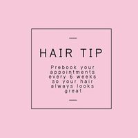 Talk to your stylist about how many weeks would be best for you. Everyone is different. Some people need every 4-6 weeks, others can go as long as 8-10 weeks! Prebooking/reserving not only helps your Hair Artist, but also helps you not to stress about getting in with your favorite Artist when your hair starts looking like it needs to be refreshed! #hairtips #hair