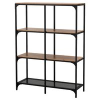 FJÄLLBO Shelf unit, black, 39 3/8x53 1/2". This rustic shelf is made of metal and solid wood which makes every piece of furniture unique. A simple unit can be enough storage for a limited space or the foundation for a larger storage solution if your needs change.