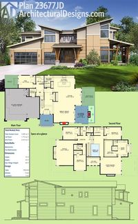 Introducing Architectural Designs Modern House Plan 23677JD. It has an eye-catching exterior with glass garage doors, a covered entry and outdoor living area - covered and open - on the right side. Easy when you are. Where do YOU want to build?