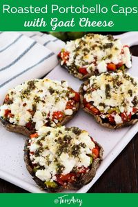 Portobello caps are roasted, stuffed with vegetables and goat cheese, and topped with za'atar oil. Fast and easy Mediterranean-style vegetarian entree or side dish.