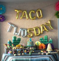 TACO TWOsday:) You can get so creative with these balloons, They can be hung on twine or use double sided tape on walls (as shown) What a FUN celebration for a 2 year old Taco Themed Fiesta :) This Listing Includes: * Set of NON FLOAT Balloons spelling out READY TO POP * Twine to hang