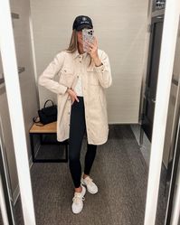 @fashion_jackson, long shacket outfit, beige shacket outfit, tan shacket outfit, shacket and leggings, casual weekend outfit