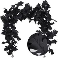 I'm Selling A Pack Of Black Autumn Leaf Vines That Are Perfect For Halloween And Thanksgiving Decorations. The Package Includes 2 Garlands And 4 Hooks, And Each Garland Is About 5.7 Feet Long. These Black Maple Leaves Are Made Of High-Quality Plastic And Silk Cloth, Giving Them A Realistic And Smooth Appearance. They Are Extremely Durable And Won't Fade Or Wilt, Even When Exposed To Rain Or Sunlight. Plus, They Are Easy To Hang And Don't Take Up Much Storage Space Since They Can Be Folded. You C