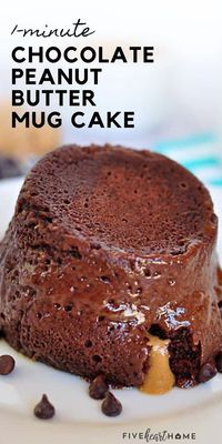 If you love both peanut butter and chocolate then you'll love this Peanut Butter Chocolate Mug Cake! This fudgy, yummy eggless chocolate cake with molten peanut butter in the center bakes up in just 1 minute. The perfect quick and easy dessert to satisfy your cravings!