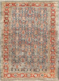 This ethereal blue carpet represents an excellent example of the work produced in Bibikibad, Iran, during the 1920’s. The region where this antique Oriental carpet was created is in western Iran. It is comprised of hundreds of small villages, each of which has unique traditions and rug weaving style. They are considered to be a sub category of Persian Hamadan rugs and share many of the same regional characteristics.