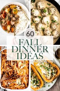 Over 60 best easy fall dinner ideas including casseroles, one pot weeknight dinners, chicken and meat, vegetarian fall recipes, soups, stews, and curries. | aheadofthyme.com