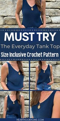 Embrace the warmth with our Everyday Tank crochet pattern. This V-neck tank top is available in sizes XS – 5XL. Start crocheting today!