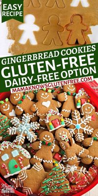 An easy recipe for gluten-free gingerbread cookies. These gingerbread cookies can be cut out in your favorite holiday shapes! The recipe also has a dairy-free option.