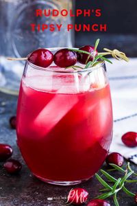 Rudolph's Tipsy Punch is a festive holiday vodka drink. This Christmas cocktail recipe is great for parties, entertaining, & can be made kid-friendly. #punch #drink #cocktail #party #recipe #vodka #cranberry #kidfriendly #holiday #holidaycocktail