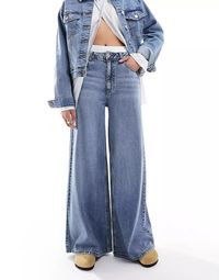 ASOS DESIGN soft wide leg jean in mid blue | ASOS