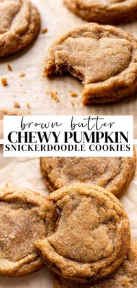 These pumpkin snickerdoodle cookies are super chewy and gooey! Each cookie is packed with fall flavors like brown butter, pumpkin spice, and cinnamon sugar. This viral recipe is a twist on my popular brown butter snickerdoodles that requires no chill time and no mixer!