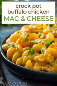 Let your slow cooker do all the work with this Crock Pot Buffalo Chicken Mac and Cheese recipe. Just mix together the 5 ingredients right in the crock - easy prep and cleanup! This is a budget-friendly chicken recipe that’s hearty and delicious. It’s the perfect comfort food for winter, or a great way to prepare a homemade casserole without heating up your whole kitchen in the summer. This buffalo chicken pasta recipe is packed with so much flavor and cheesy goodness, your family will eat it up