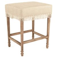 The Laurent Fringe Counter Stool exudes elegance and sophistication with its sassy design. The neutral hemp linen fabric is accented by a playful fringe trim, adding a touch of whimsy to any space. #frenchcountry, #counterstool