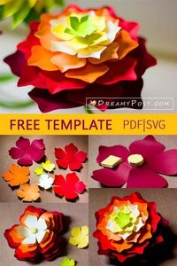 Paper flowers, easy tutorial, free template