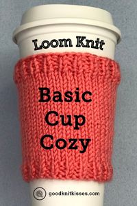 Make this basic loom knit cup cozy to slip on your favorite take out coffee cup. Free pattern with easy-to-follow tutorial video from GoodKnit Kisses https://www.goodknitkisses.com/basic-loom-knit-cup-cozy/ #goodknitkisses #loomknit #loomknitting #cupcozy #lovemycoffee