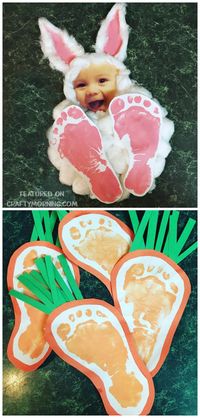 Easter footprint bunny photo keepsake craft for the kids to make! Also find footprint carrots for an easter art project.