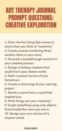 Explore the depths of your creative spirit with these thought-provoking art therapy journal prompt questions. Allow your imagination to roam free and dive into a world of self-discovery through creative exploration. Unleash your inner artist and cultivate mindfulness as you reflect on each question. Start your journey towards healing and growth today by incorporating these prompts into your daily art therapy practice. Unlock new insights, tap into your emotions, and embrace the power of self-exp