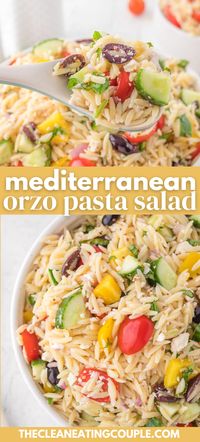 Learn how to make the best Mediterranean Orzo Pasta Salad Recipe with feta! This Easy Cold Orzo Salad Recipe is vegetarian, healthy, and delicious! The Greek dressing on this salad is amazing!