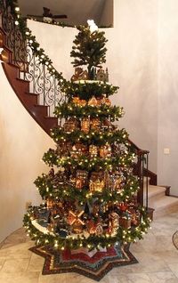 Now this is an idea if I ever have a bigger house.... add shelves between sections of a tree to display nativity scenes