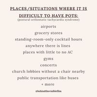 Behind the Visible Film on Instagram: "Between standing intolerance, dizziness, near syncopal episodes, severe fatigue, and more, situations where you can’t quickly sit or lie down with your feet up can be very difficult for someone with POTS. And it sure makes socializing and going about your normal day to day life a bit more challenging. How do you navigate these scenarios? And what else would you add to the list? #POTS #dysautonomia #standingintolerance #medinstagram #chronicillness #invis