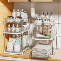 3 Tier Pull-Out Under Sink Organizer Storage, Delamu Bathroom Stackable Pantry Counter Sliding Cabinet Organization and Storage, 2 Sets Size: 3-tier 2set.  Color: Clear.