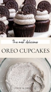 Whether you're looking for an easy birthday party dessert idea or just a decadent dessert for any occasion, these moist chocolate cupcakes with homemade Oreo buttercream are essential. Julie Marie Eats share more easy baking recipes and dessert ideas on the blog.