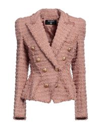 tweed, bouclé, lamé, fringes, solid color, lapel collar, double-breasted, long sleeves, with shoulder pad, buttoned cuffs, fully lined, button fastenings, no pockets, dry clean, do not tumble dry, do not bleach, small sized, double-breasted jacket , Color: Pastel pink , Size: 4