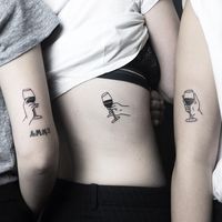 Matching wine glass tattoos by Sipos Rozita, #qttr #stickandpoke #tattoos #budapest #hungary