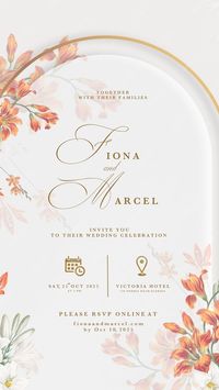 Premium PSD | PSD digital wedding invitation with orange flower