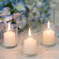 We offers a 4 pack of clear glass cylinder shaped votive candle holders. The product measures to 3-3/8" Top x 3-1/4" Bottom x 4" Height the perfect size for any event or household decoration. These candle holders are most compatible with votive and tealight candles, however, depending on the size floating candles, ball candles, petite pillar candles, contemporary pillar candles, and classic pillar candles are also recommended for use. The uses for this product are almost limitless, they can be u