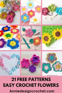 21 Free Patterns for Easy Crochet Flowers. These patterns are easy to follow and great to work up with your favourite color combinations! You will love this wonderful selection of free patterns and you will be inspired to make your own beautiful crochet flower bouquet.