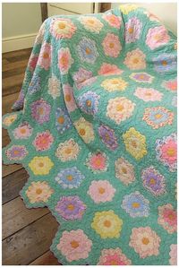 Pretty 1930s Handsewn Patchwork Quilt. #vintage #hexagon #quilt Vintage Home - Pretty 1930s Handsewn Patchwork Quilt.