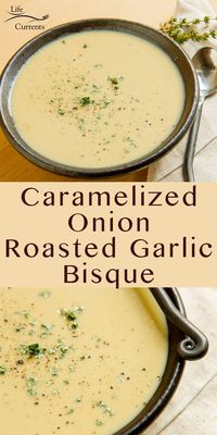 This Caramelized Onion Roasted Garlic Bisque is one of our favorite soups around my house. It’s warm and comforting, especially on those cold winter nights.