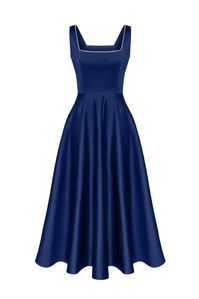 Chic and elegant midi length dress with wide straps in (dark blue). The neckline decorated with rhinestones makes the dress really special. Will fit nicely to every body shape. Invisible Zip Fastener.