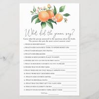 Watercolor citrus theme bridal shower party featuring watercolor illustration of oranges on a tree branch. Elegant calligraphic handwriting, which is perfect for spring, summer or autumn weddings. Matching items available.